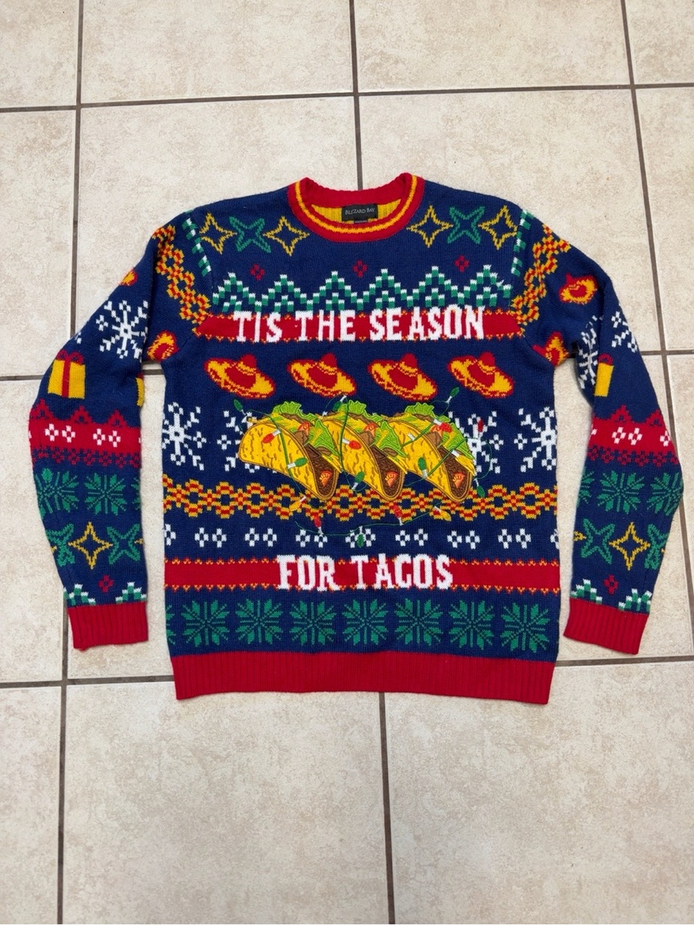 Blizzard Bay Tis the Season for Tacos Ugly Christmas Sweater Size L - Picture 2 of 7